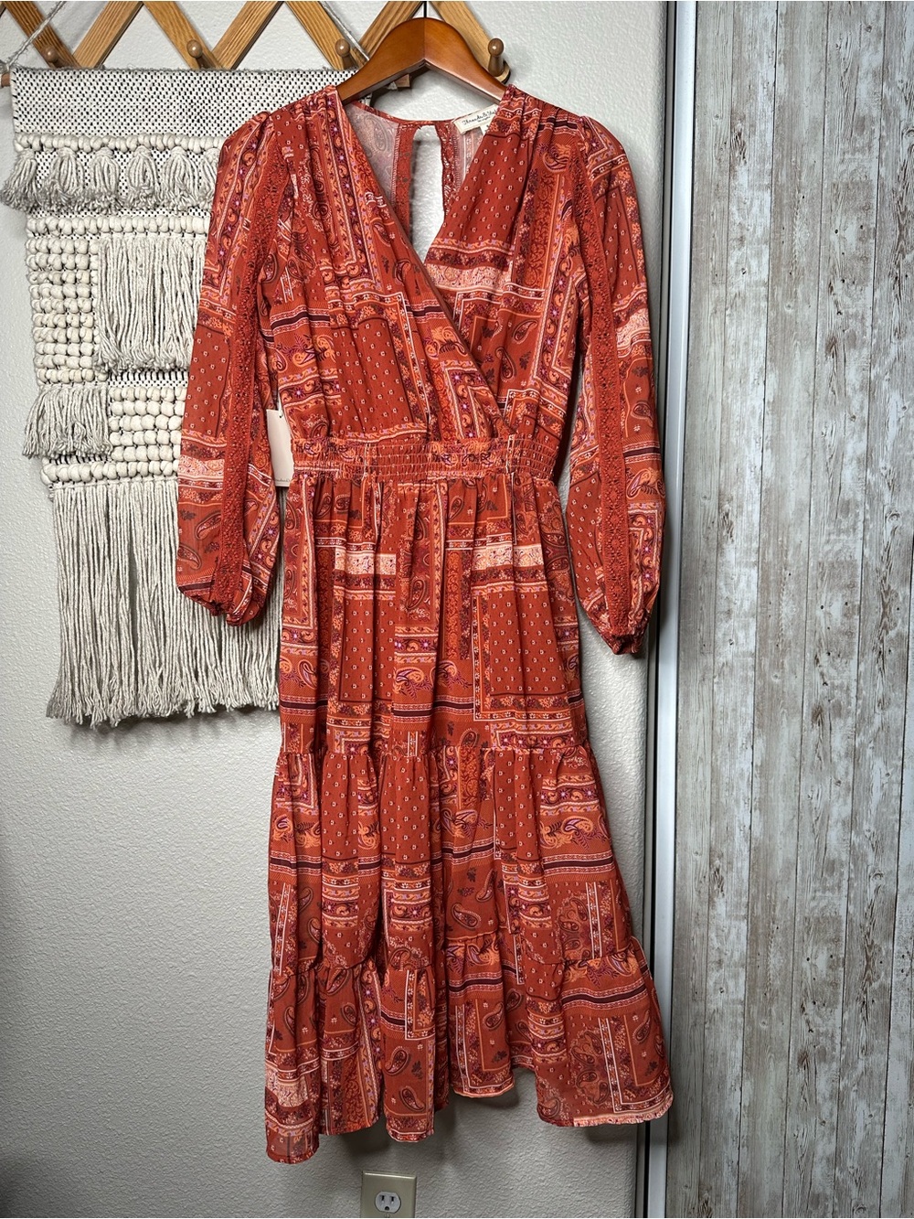 Rust Paisley Wrap Midi Dress - Women's